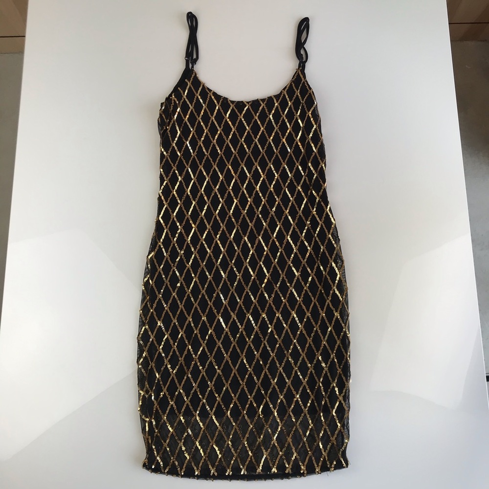 Hot Miami Styles black & gold sequin dress size M
